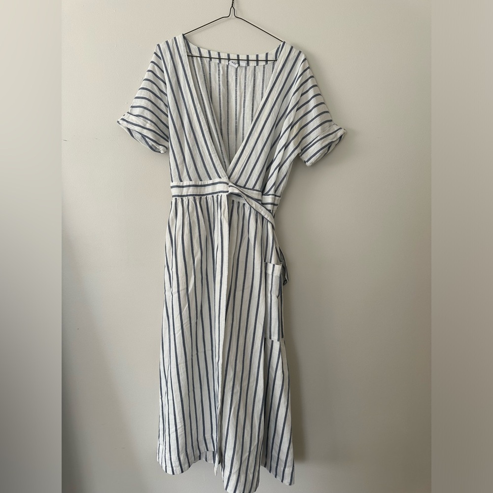 GAP Striped Midi Dress - White and Blue